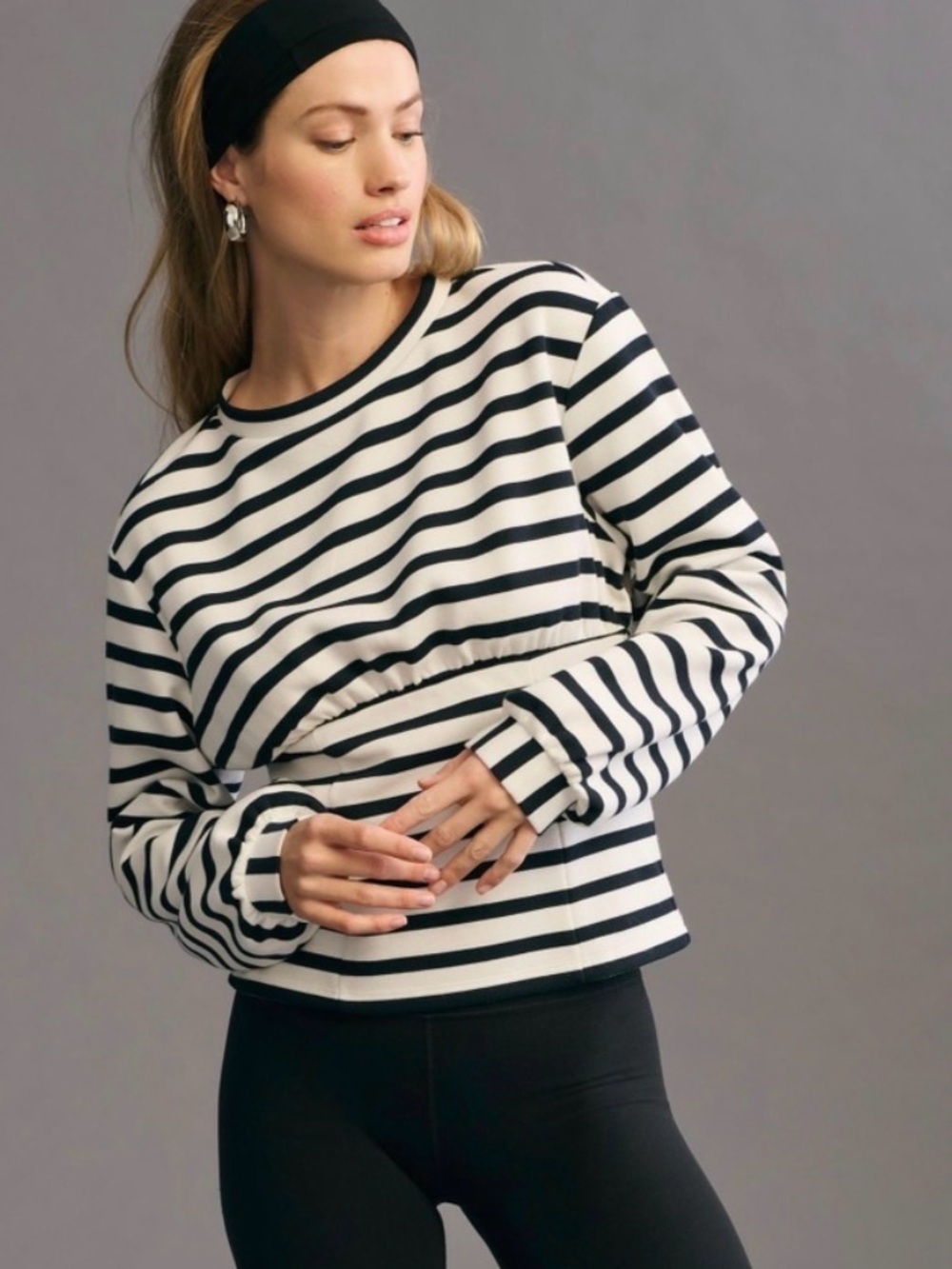 Anthropologie Maeve Black and White Striped Long-Sleeve Cropped Top